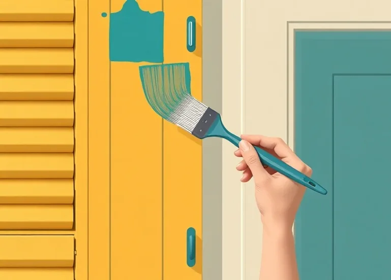Mise en peinture au pinceau de volets et d'encadrements en bois